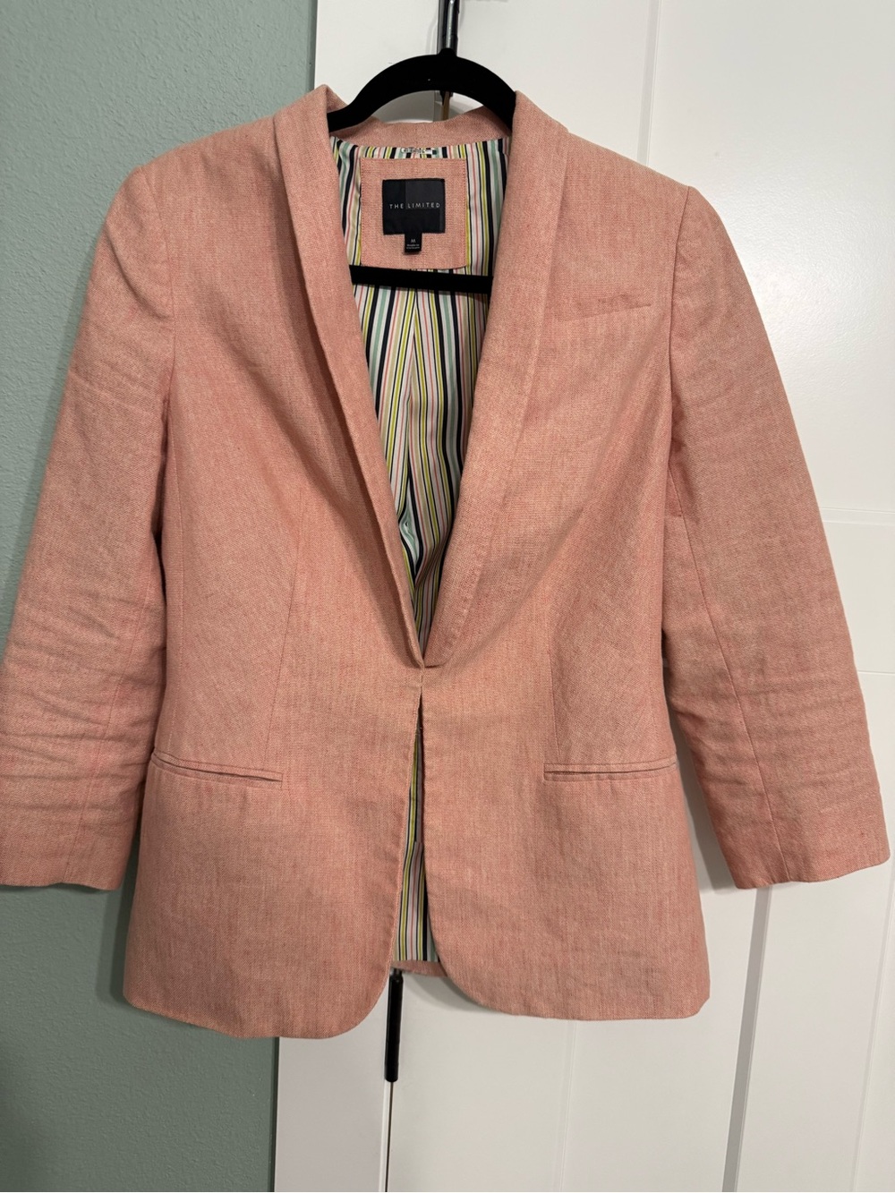 The Limited Pink Linen-Blend Open Front Blazer